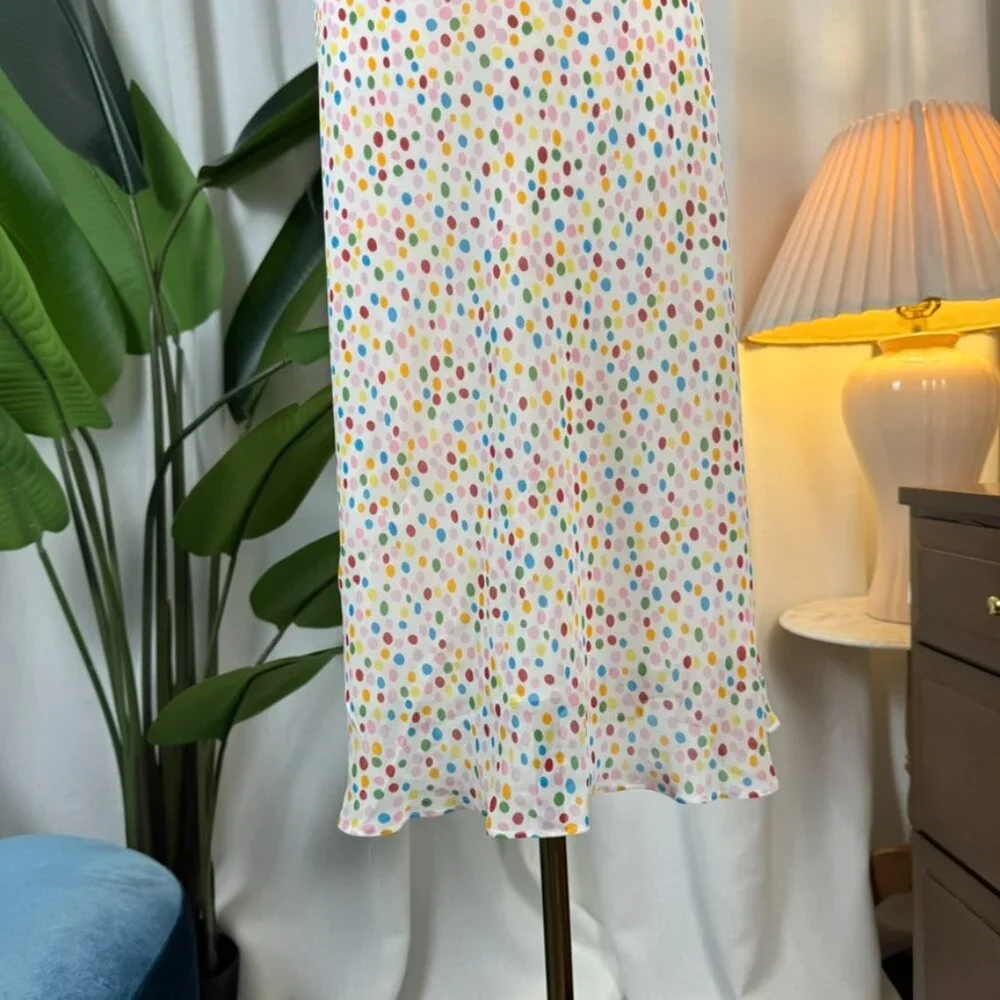 Vintage Y2K 100% Silk Polka Dot Midi Bias-Cut Princess Seam Dress size 10 - Picture 8 of 10